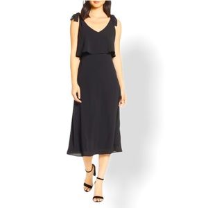 Charles Henry Tie Shoulder Popover Midi Dress
